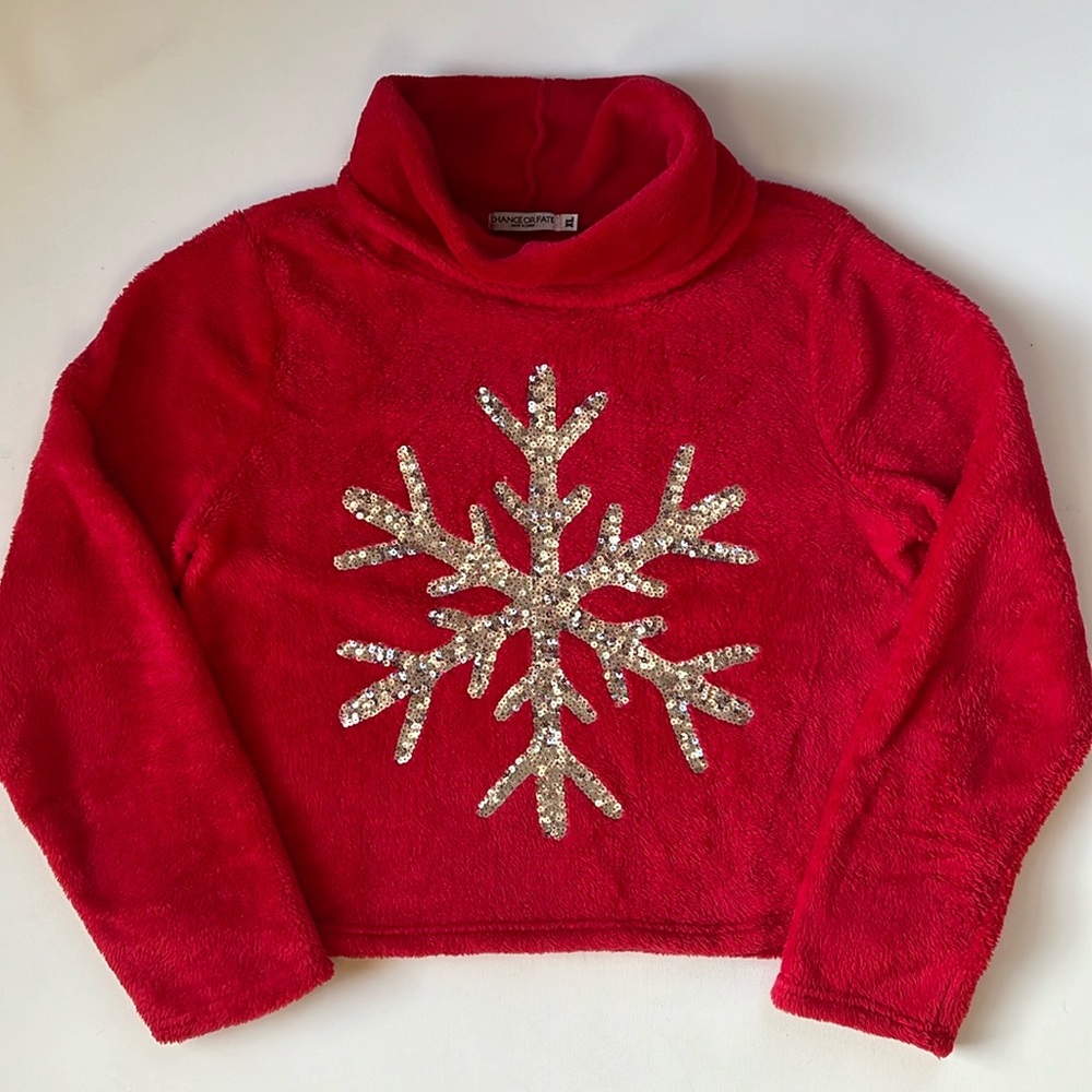 ❄️Fleece tneck/sequin snowflake❄️